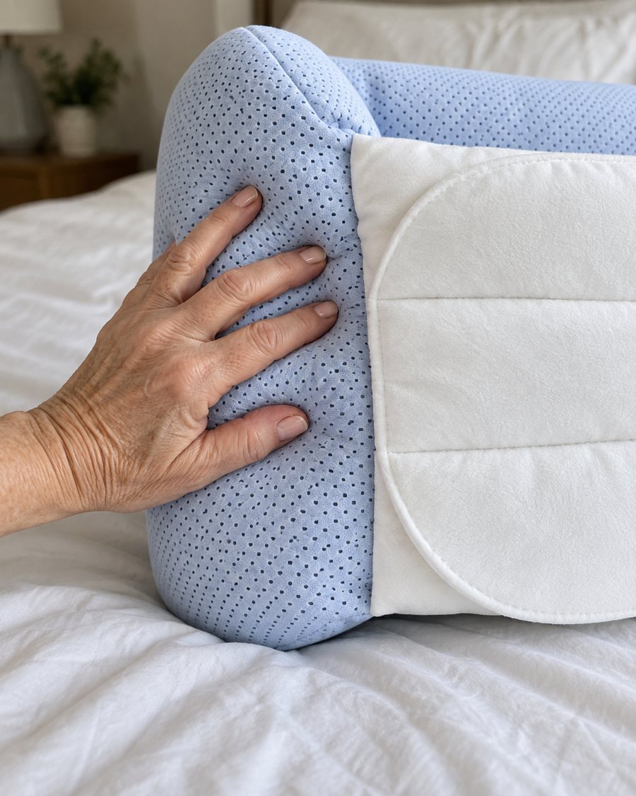 Hand pressing the breathable mesh memory foam