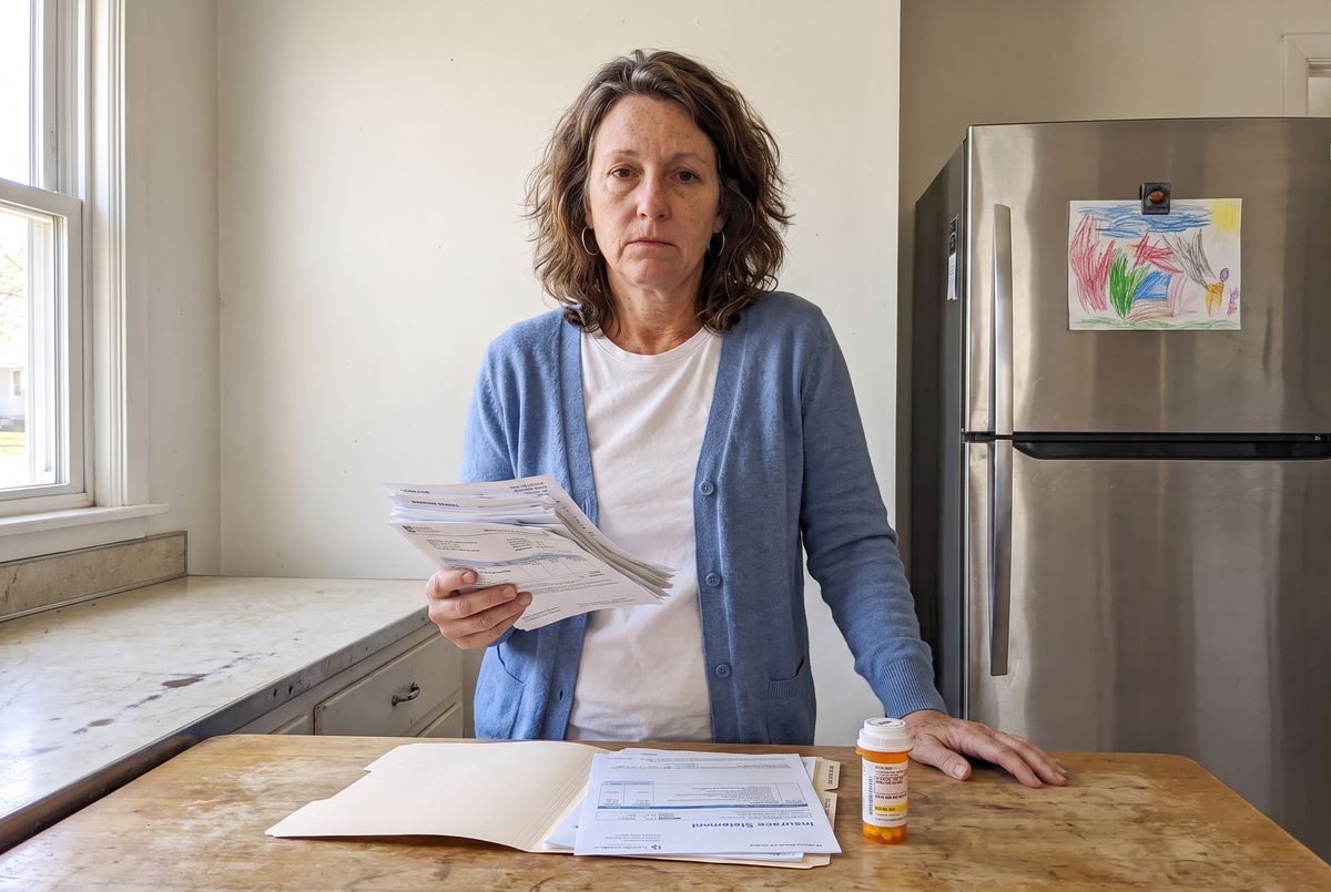Denise with her mother's medical bills